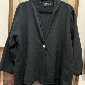 Fenini 100% linen and 100% cotton artsy hand dyed black top XXL